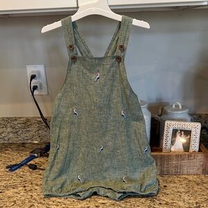 Janie and Jack Sage Green Linen Blend Romper with Embroidered Birds